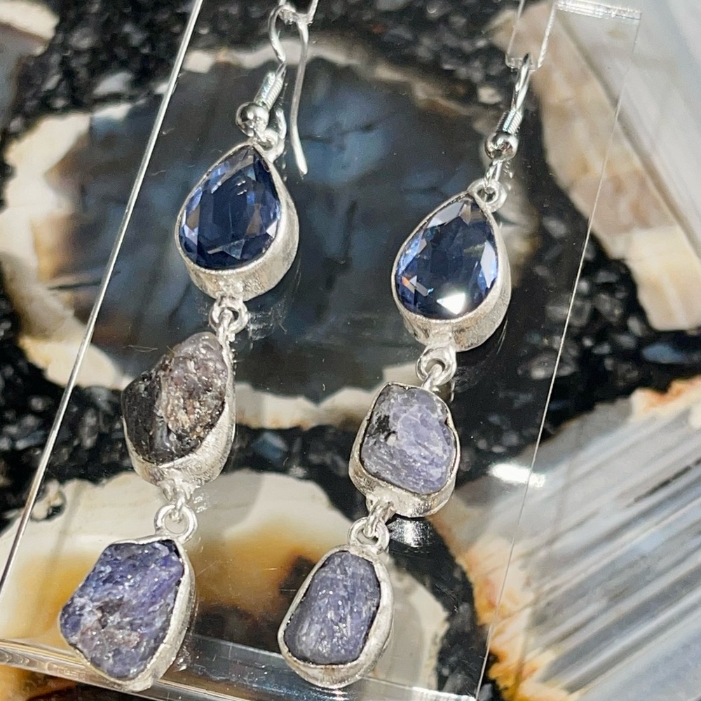“Jumpstart Stone” Rough Purple Lepidolite Earrings 2 1/2”